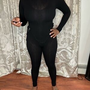 Black Ribbed Long Sleeve Bodysuit